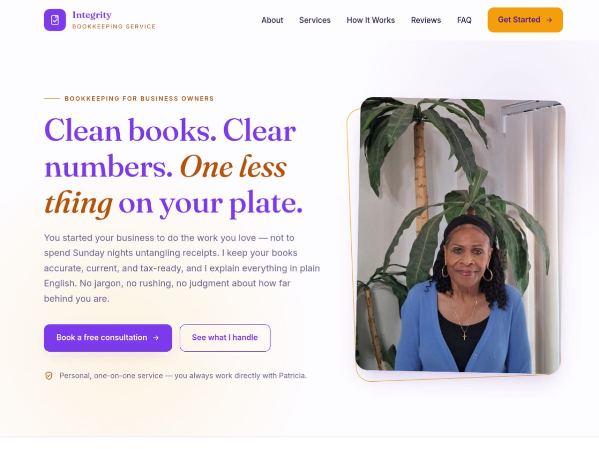 Screenshot of the Integrity Bookkeeping website